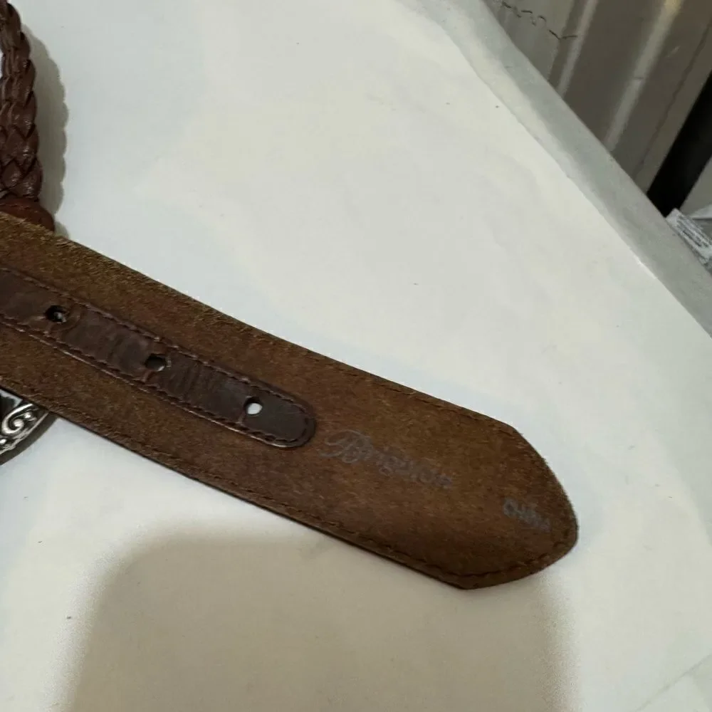 Womens Brighton Brown Braided Leather Concho Belt Size 32 Boho Western